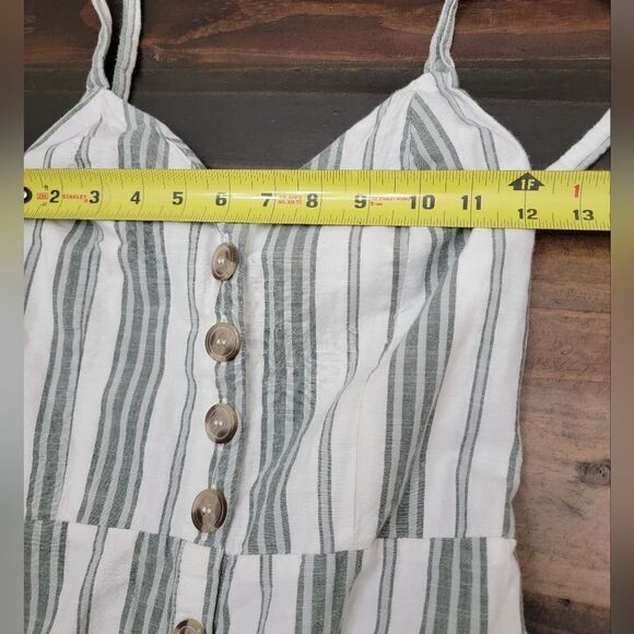 JAPNA Cotton Ivory Grey Jumpsuit  Wide Leg Open Back Striped Stretch Buttoned S - Picture 8 of 10